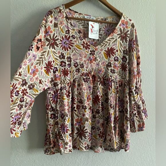 NWT Perfectly Priscilla Women Floral Bell Sleeves Boho Blouse Top Size L Large - Picture 4 of 7